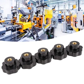 Tissting 5 Uds Perilla de Orificio Pasante 7 Estrellas M10 M12 Tuercas de Sujeción Moleteadas Negras Tuercas de Núcleo de Latón Perilla Manijas de Agarre para Equipos Industriales(M10*50)