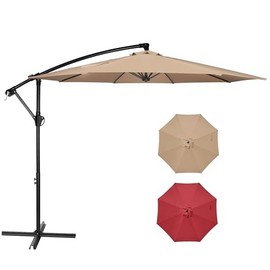 InfiniPower InfiniPower 10ft Cantilever Patio Hanging Umbrella Offset Outdoor Market Umbrellas with Easy Tilt Adjustment, for Backyard, Poolside, Lawn and Garden, Tan