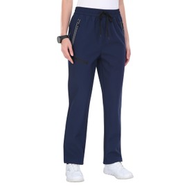 MoFiz Hiking Pants for Women Insulated Outdoor Snow Ski Pants Warm Winter Soft Shell Fleece Lined Cargo Joggers with Zipper Pockets Navy Blue M