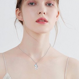 AINFQY Mermaid Necklace Sterling Silver Moonstone Mermaid Tail Pendant Necklace Mermaid Ocean Jewellery Gift Women, Sterling Silver