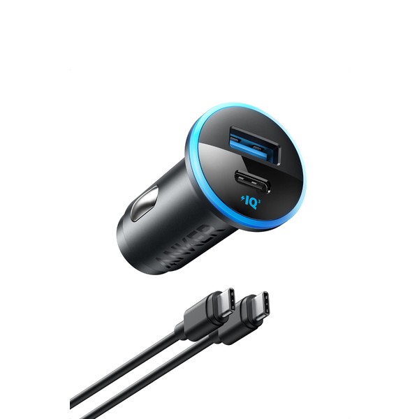 Anker 323 Car Charger (52.5W) with USB-C & USB-C Cable (Supports USB PD, 52.5W 2-Port USB-C Car Charger, USB-C & USB-C Cable Included)
