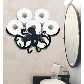 Metal Octopus Paper Holders,Funny Black Animals Paper Storage Holders Stand for Indoor Bathrooms Kitchen,Novelty Wall Mounted Toilet Rolls Storage Fit 8 Rolls,Practical and Convenient