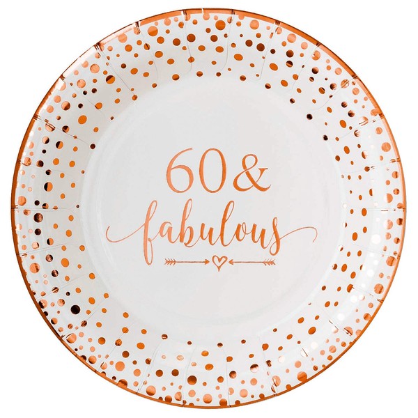 Crisky 60 Fabulous Disposable Plates for Women 60th Birthday Decorations Rose Gold Dessert, Buffet, Cake Disposable Plates 60th Birthday Party Table Supples, 50 Count, 9 inches