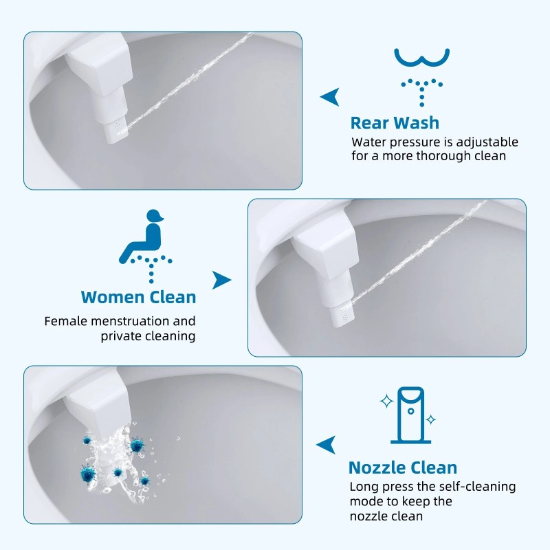 Hibbent Bidet Attachment for Toilet Dual Nozzle Adjustable Pressure Non-Electric