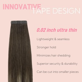 FUOTONBUTY Tape in Hair Extensions Real Human Hair Double Stitched Invisible Seamless 20pcs 50g (Ombre Medium Brown to Honey Blonde, 16 inch)