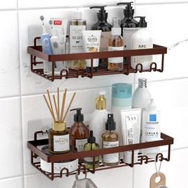 Moforoco Shower Caddy Shelf Organizer Rack, Self Adhesive Black Bathroom Shelves Basket, Home Farmhouse Wall Inside Organization and Storage Decor Rv Accessories, First Camper Apartment Essentials