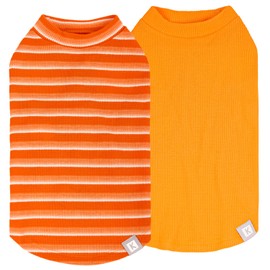 KYEESE 2Pack Waffle Dog Shirts for Small Dogs Stretchy Dog T-Shirts Lightweight Dog Tank Top Sleeveless Striped Dog Shirt Vest Breathable Cat Shirt, XX-Large, Orange+Striped