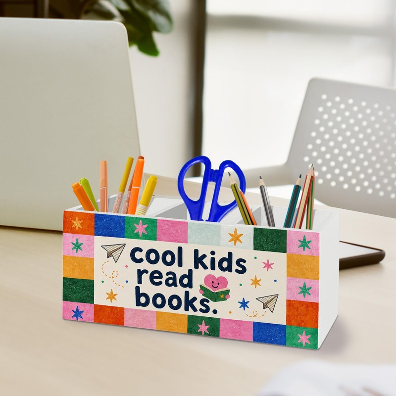 Kids Classroom Book Lover Pen Pencil Holder for Desk Accessories
