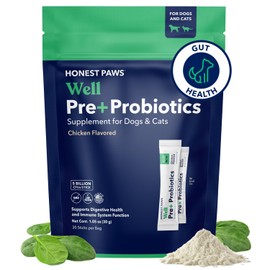Honest Paws Probiotics for Dogs - Digestive & Immune Support Powder with Prebiotic Made in The USA, Chicken Flavor (30 Sticks)