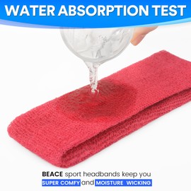 BEACE Sweatbands Sports Headband for Men & Women - Moisture Wicking Athletic Cotton Terry Cloth Sweatband for Tennis, Basketball, Running, Gym, Working Out