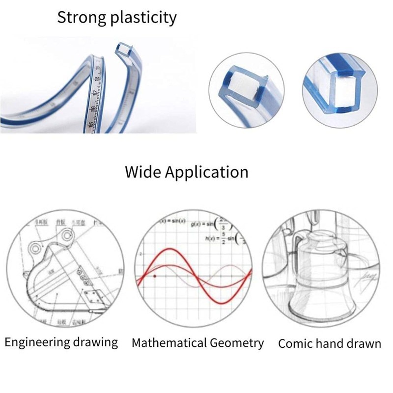 30cm Flexible Curve Ruler Plastic Double Sided Ruler for Engineering