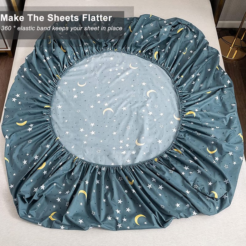 Chickwin Super King Size Fitted Sheets -30cm Deep, Blue Moon