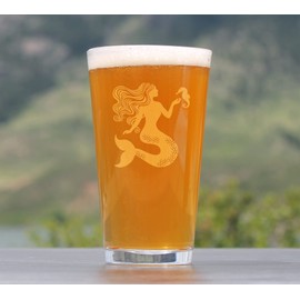 Mermaid Pint Glass for Beer - Fun Mermaids Themed Decor and Gifts for Beach Lovers - 16 Oz Glasses