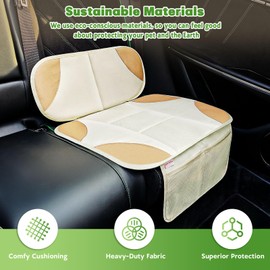 Siivton Car Seat Protector for Kids, Anti-Slip Design, Thick Padding, Prevents Seat Marks, 2 Storage Pockets for Toys & Snacks, Fits Most Cars, Black (Beige, 2 PACK)