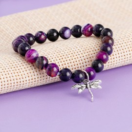 Going Away Gifts for Coworker,Coworker Leaving Gifts for Women Purple Agate Chance Made Us Coworkers Bracelet Luck Dragonfly Gifts for Women,Goodbye Farewell Gifts for Coworkers Colleagues (Purple dragonfly)