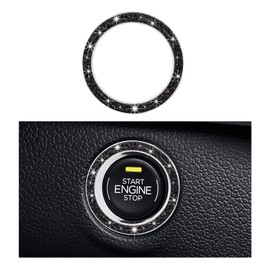 Yourkar Car Bling Engine Start Ring Decal, Sparkling Crystal Rhinestone Auto Push Start Button Cover Sticker, Decorative Key Ignition Knob Ring for Most Cars, Car Accessories (Black, 1 PC)
