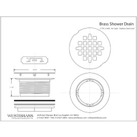 Westbrass A206B-62 2" No-Caulk Brass Compression Shower Drain with 4-1/4" Round Grid Cover, Matte Black