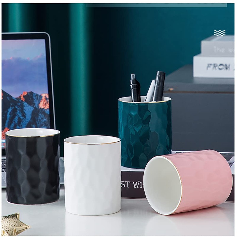 Ceramic Pen Holder Stand Cup Pencil Holder Organizer Makeup Brush