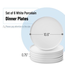 BTaT- White Dinner Plates, Set of 6, 10.6 inch, White Porcelain, White Plate Set, Plates, Dinner Plates, Plates Set, Restaurant Dishes, White Porcelain Dinner Plates, White Plates, White Dinner Plate