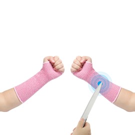 PATIKIL 14 Inch Cut Resistant Sleeve, Arm Safety Protectors Sleeves with Thumb Hole Level 5 Protection Forearm Guard Sleeves for Thin Skin and Bruising, M, Pink