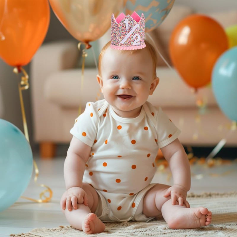 Eoopoon Rainbow Half Birthday Crown Hat - Party Decoration for