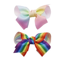 Rainbow Hair Bow for Baby Girls Ribbon Hair Clip Alligator Clips ZFJ25 (5Inch Set)