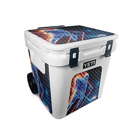 MightySkins Carbon Fiber Skin Compatible with Yeti Roadie 48 Wheeled Cooler - Glow Hockey | Protective, Durable Textured Carbon Fiber Finish | Easy to Apply and Change Style | Made in The USA