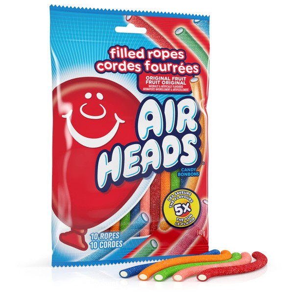 Airheads - Filled Ropes Candy - Original Assorted Flavours - 140g Bag - Soft and Chewy Candy for Snacking and Sharing