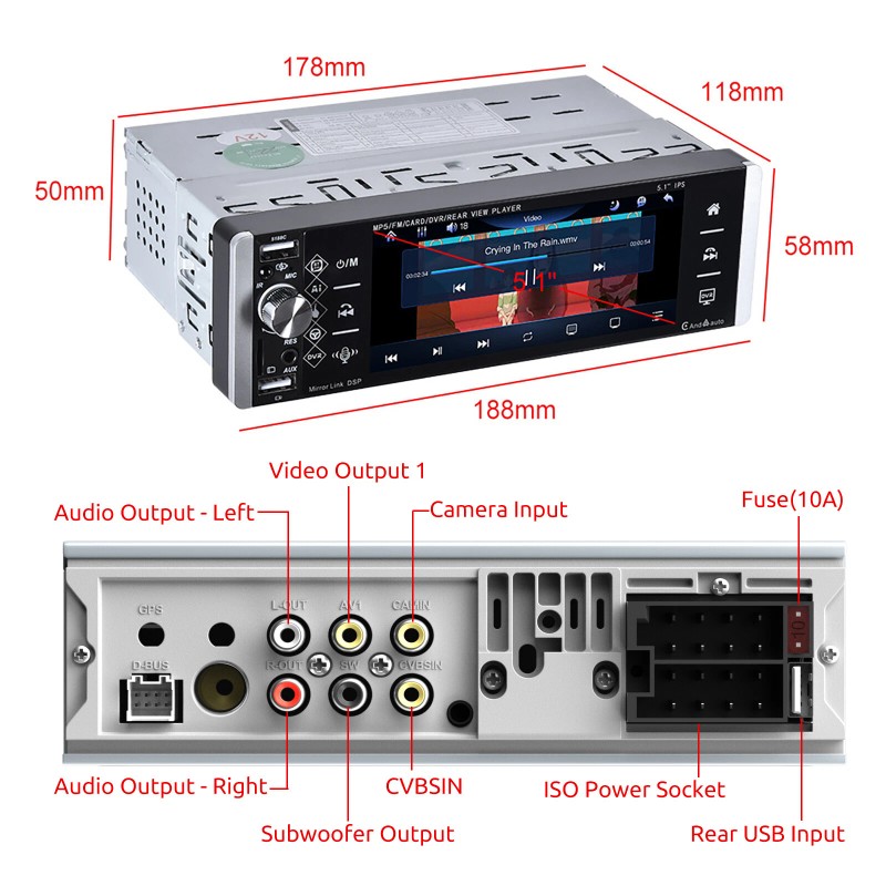 ESSGOO 5.1" Single 1 Din Car Stereo Radio MP5 Player