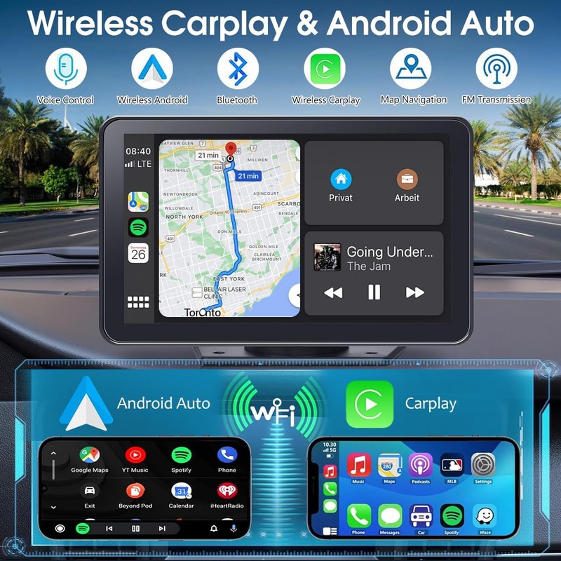 2025 Enhanced Carplay Screen for Car - 7" HD Portable
