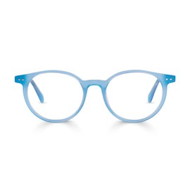eyebobs - Case Closed | Premium Reading Glasses for Men and Women | Round Frame for Average Faces, Milky Sky Blue, 2.50