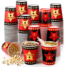 Jingmore 100 Count Movie Night Paper Cups 9 oz Disposable Hot/Cold Beverage Drinking Cups for Star Red Carpet Party Supplies Decorations.