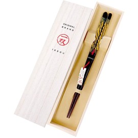 Issou, Twins of Golden Splendor Chopsticks, Men's, 9.3 inches (23.5 cm), 1 Pair & Paulownia Box, Dishwasher Safe, Lacquered Chopsticks, Father's Day Gift, Celebration
