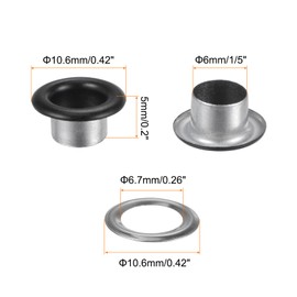 HARFINGTON 200 Set Color Round Grommets 6mm 1/4" Hole Metal Eyelets with Washers for Scrapbooking Shoes Clothes Leather Canvas, Matte Black