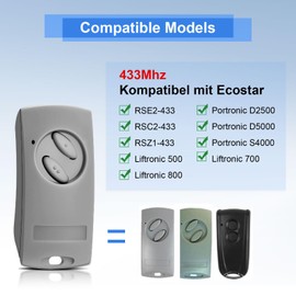 433.92 MHz Garage Door Hand Transmitter, 2 Channels Handheld Transmitter for ECOSTAR RSE2 RSC2 RSZ1, Garage Door Opener for Hormann EcoStar Liftronic 500/700/800 for Portronic D2500/D5000/S4000