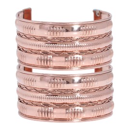 Crocon Tibetan Adjustable Bangle Copper Bracelets for Women and Men Set of 2 Indian Pattern Yoga Copper Jewelry Spiritual Meditation Ideal Gift for her & him