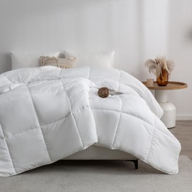 APSMILE Down Alternative Duvet Insert | Full Queen Bed Comforter | All-Seasons Luxury Ultra-Soft Cloud Fluffy Lightweight Lyocell Mixed Microfiber Quilted Comforter (90x90, Solid White)