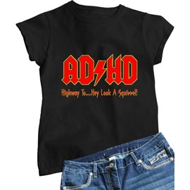 Go All Out X-Large Black Womens ADHD Highway to Hey Look A Squirrel Funny Music T-Shirt