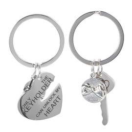 TENDYCOCO Cute Matching Heart Shape Couple Lovers Key Ring Pair Decorative Stainless Steel Accessory Anniversary Gift, Silver