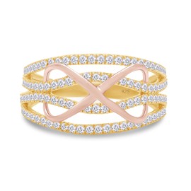 AFFY Two Tone 14k Yellow Gold Over Sterling Silver Infinity Engagement Wedding Ring with White Cubic Zirconia Jewelry Gift for Women Ring Size-7.5