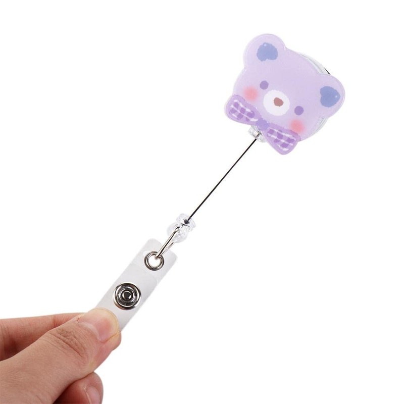 Leadigol 9 Pcs Retractable Badge Reel, Cartoon Bear Name Card