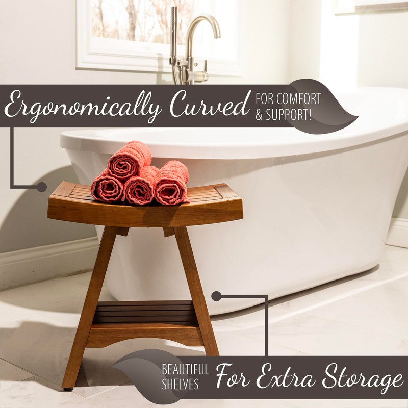 Purteak Teak Shower Bench, 450 Pound Capacity Shower Stool, Water