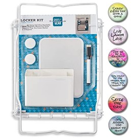 Locker Kit 12 inch Tall Shelf, Mirror, White Board, 6 Inspirational Metal Magnets, and Pencil Cup 12 Piece Bundle (White Locker Kit with Shelf)