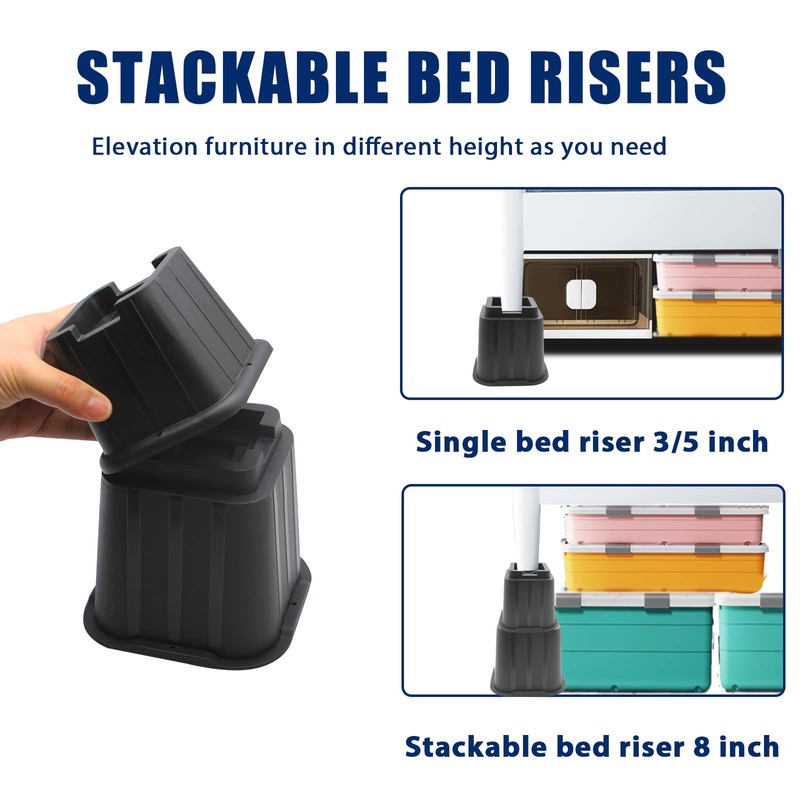 MYMULIKE Bed Risers 8 Inch, Elevation in Height 3, 5,