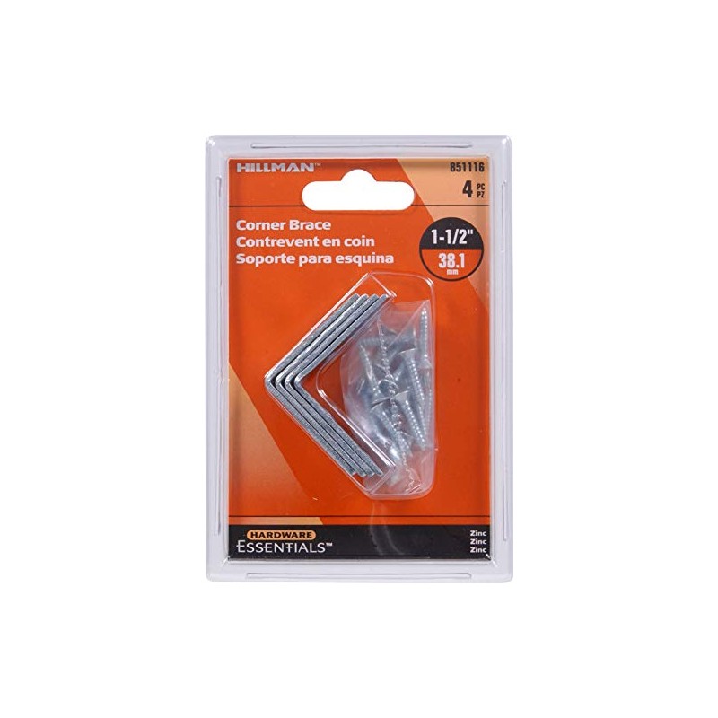 Hardware Essentials 851116 Zinc Corner Braces (5/8” x 1-1/2”)
