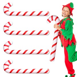 UILYNIU 4 Pcs Christmas Inflatable Candy Cane, Inflatable Candy Stick, Candy Cane Decoration, Giant Blow Up Candy Cane Stick, Plastic Cane, Christmas Tree Decoration, Party Decoration (White, Red)