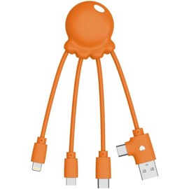 Xoopar 4-in-1 Multi USB Octopus Cable – Universal Charger with USB-C, Lightning & Micro USB – OBP Recycled Ocean Plastic – Orange