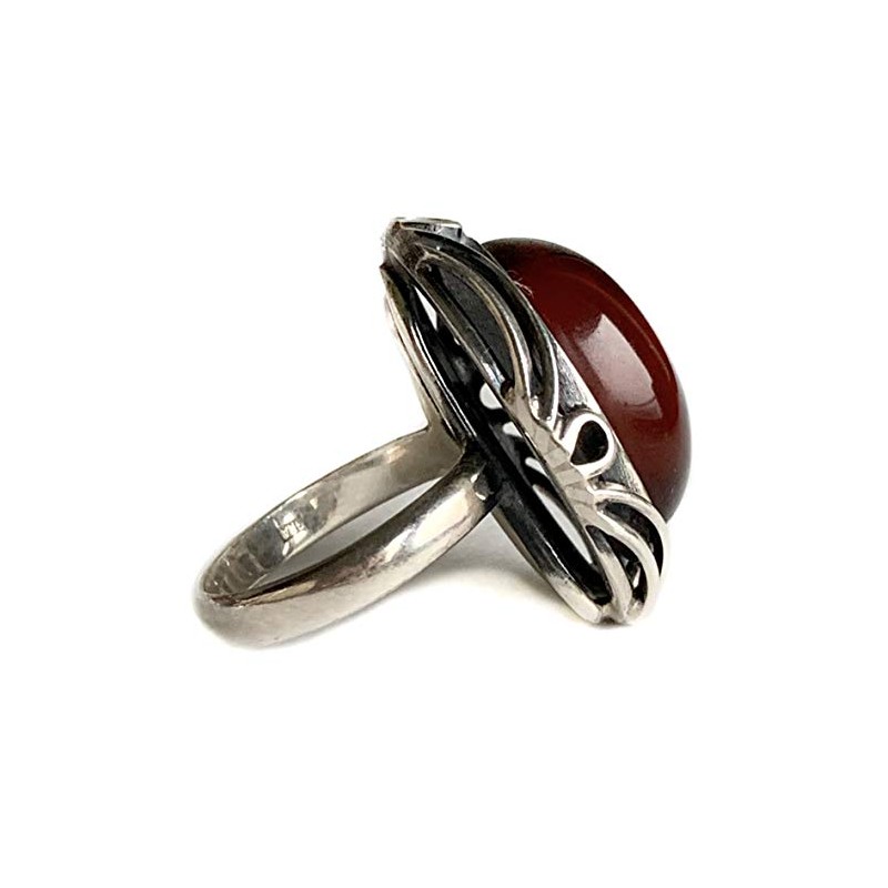 Sterling Silver Amber Red Dark Design Ring size 7