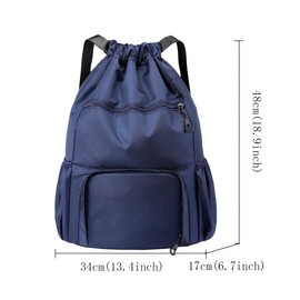 FAVORTALK Drawstring Backpack Waterproof Drawstring Bag with Shoe Compartment Water Resistant String Bag for Gym Shopping Sport Yoga Large Capacity Swimming Bags, Dark Blue 17605