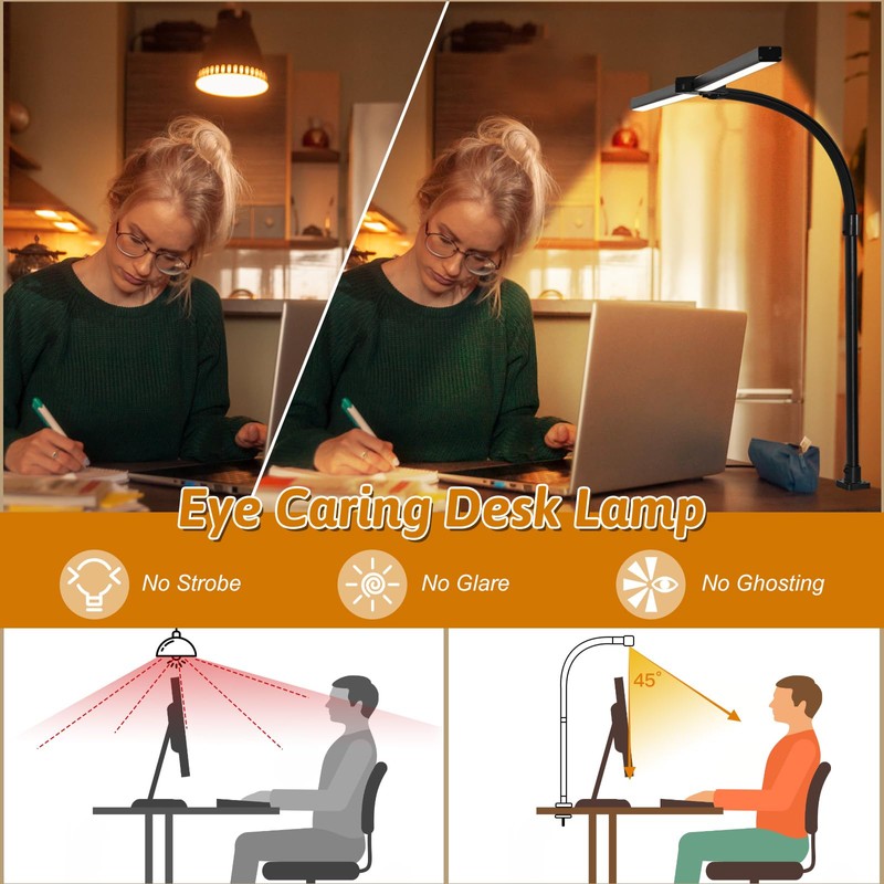 MACASA Double Head LED Desk Lamp with Remote Control for